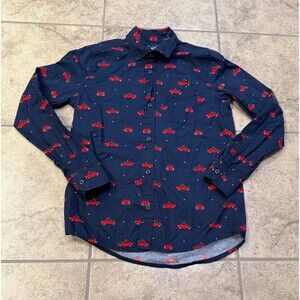 Boys Holiday Christmas Tree Truck Poplin Button Up Shirt
